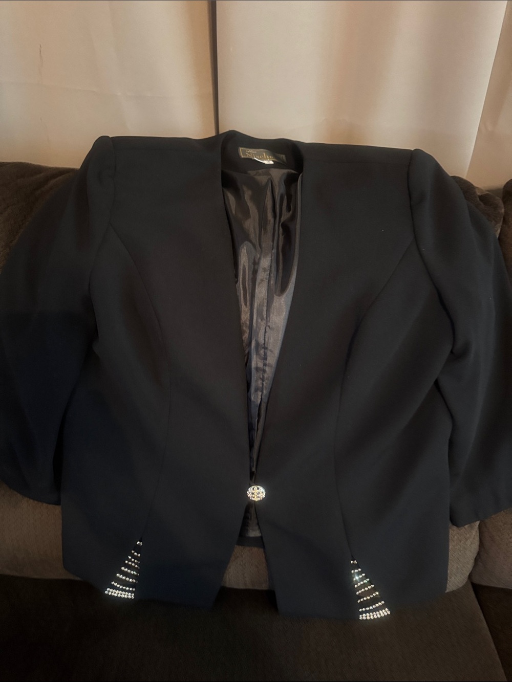 Black Women's Single-Button Blazer with Rhinestone Trim